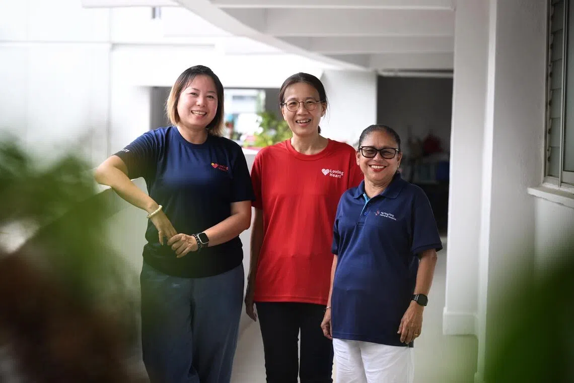 (From left) Loving Heart community health head Elaine Ho, Loving Heart volunteer Germaine Soh and Ranjit Kaur, a care connector under the new scheme.