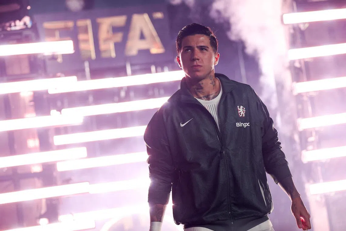 Chelsea's Enzo Fernandez walks onto the pitch prior to the match against Esperance.