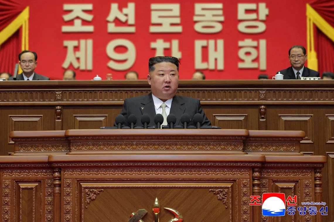 North Korean leader Kim Jong Un speaks during the Ninth Congress of the Workers' Party of Korea (WPK) in Pyongyang.