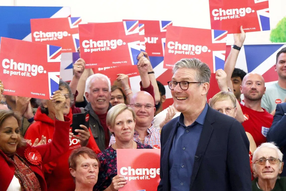Keir Starmer, leader of the Labour Party, campaigns ahead of the general election, in Redditch, UK, on Wednesday, July 3, 2024. Rupert Murdoch's Sun newspaper endorsed Keir Starmer and his opposition Labour Party to win the UK general election, a dramatic move in the British media landscape that illustrates the country's shifting political sands. Photographer: Darren Staples/Bloomberg
