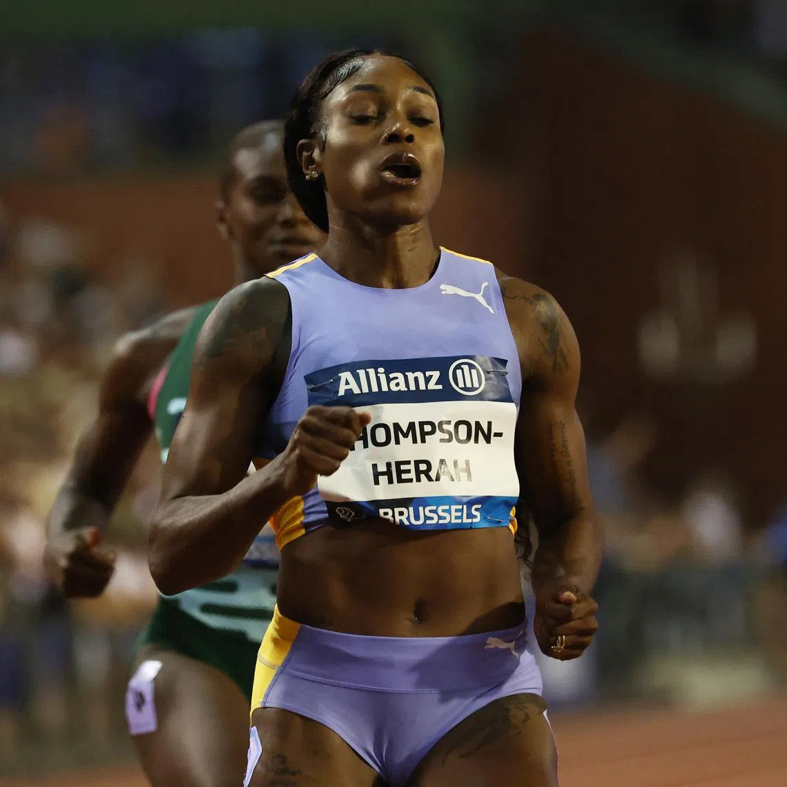 Athletics - Diamond League - Memorial van Damme - King Baudouin Stadium, Brussels, Belgium - September 8, 2023 Jamaica's Elaine Thompson-Herah in action during the women's 100m. REUTERS/Yves Herman