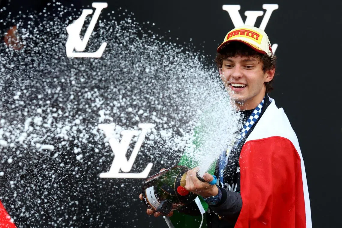 Formula One F1 - Monaco Grand Prix - Circuit de Monaco, Monaco - June 7, 2026 Mercedes' Andrea Kimi Antonelli celebrates on the podium after winning the Monaco Grand Prix REUTERS/Yves Herman