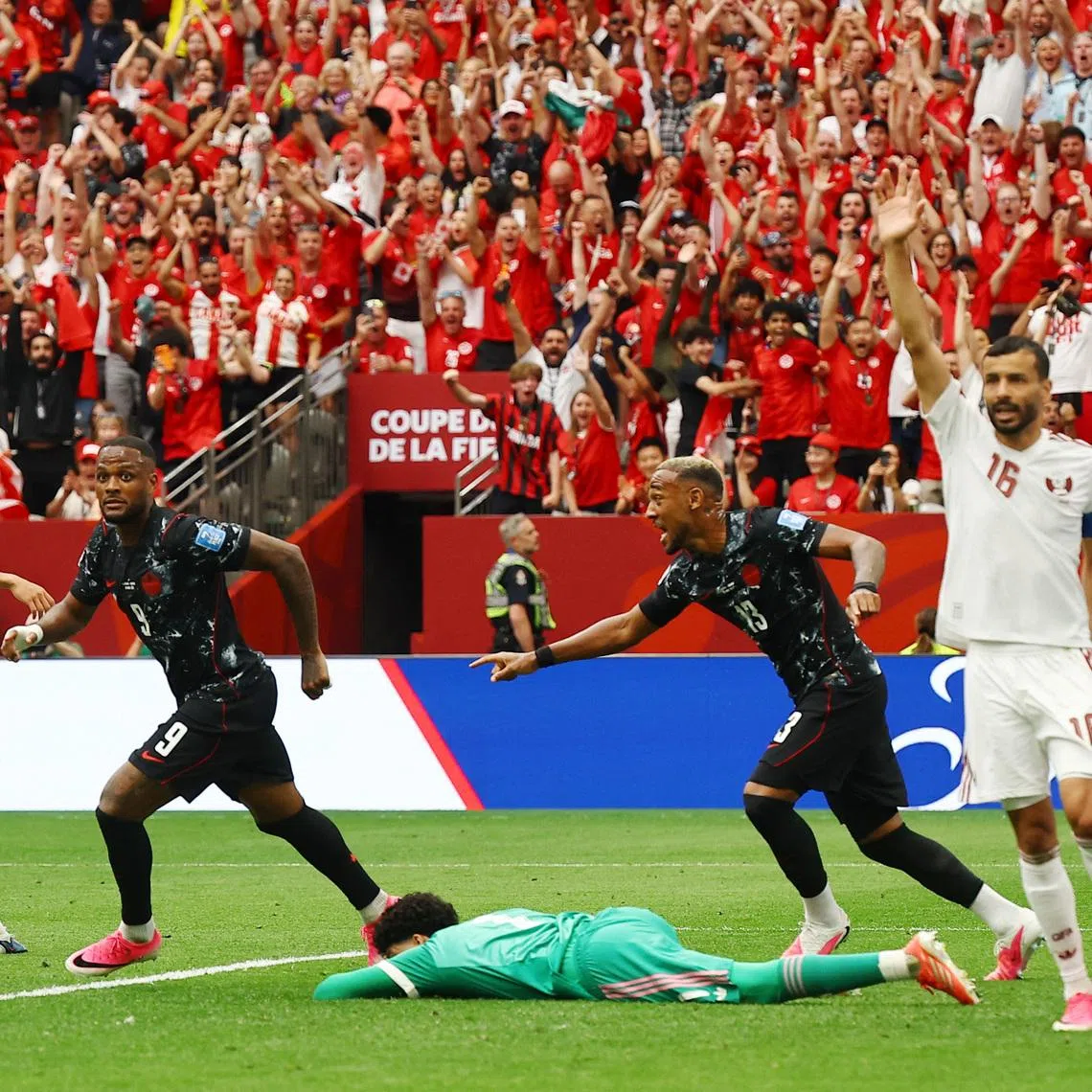 Soccer Football - FIFA World Cup 2026 - Group B - Canada v Qatar - BC Place, Vancouver, Canada - June 18, 2026 Canada's Cyle Larin celebrates scoring their first goal REUTERS/Agustin Marcarian