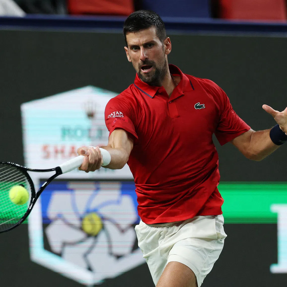 Tennis - ATP Masters 1000 - Shanghai Masters - Qizhong Forest Sports City Arena, Shanghai, China - October 7, 2025 Serbia's Novak Djokovic in action during his round of 16 match against Spain's Jaume Munar REUTERS/Go Nakamura
