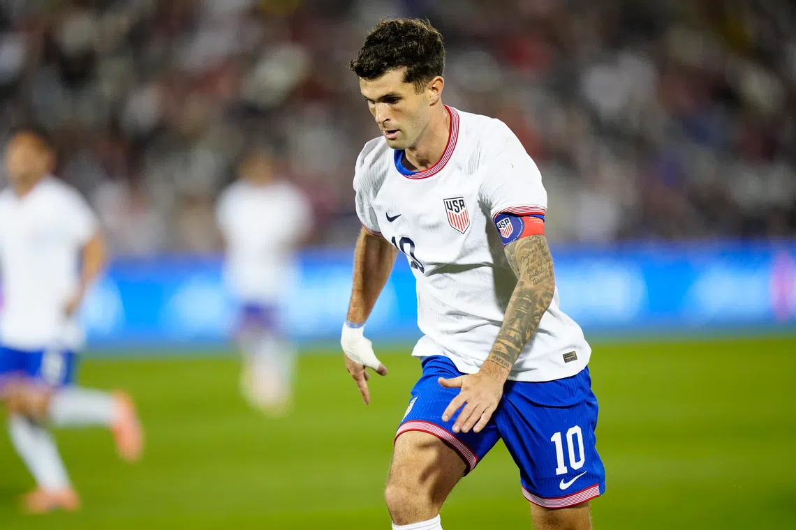 Oct 14, 2025; Commerce City, Colorado, USA; USA forward Christian Pulisic (10) during the first half against Australia at Dick's Sporting Goods Park. Mandatory Credit: Ron Chenoy-Imagn Images