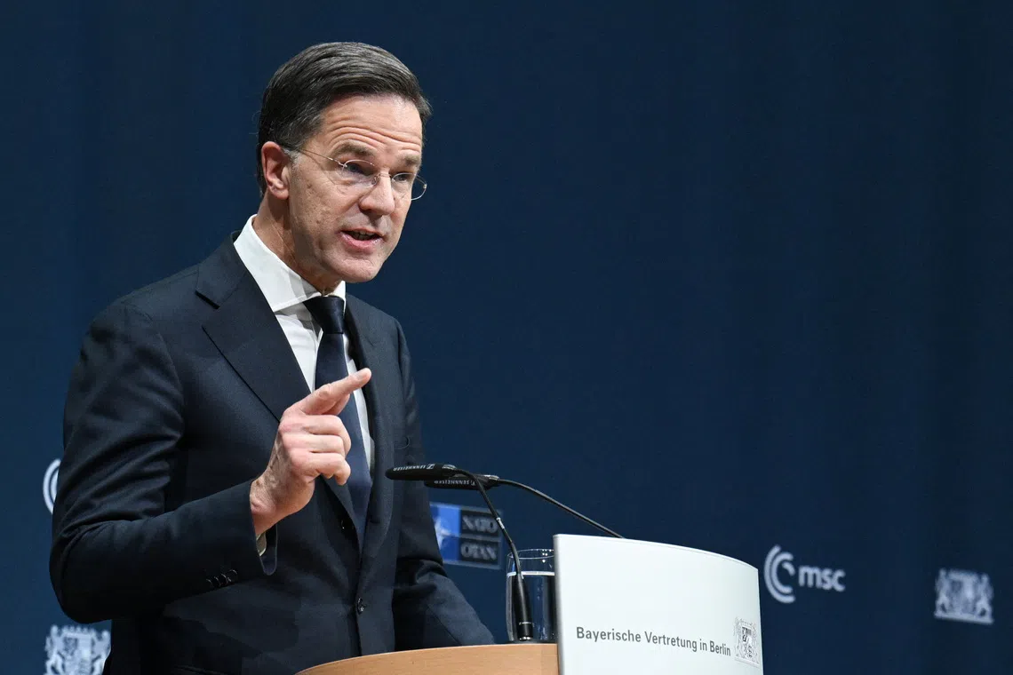 NATO Secretary General Mark Rutte delivers a keynote address at the Bavarian State Representation, hosted by the Munich Security Conference (MSC) in Berlin, Germany December 11, 2025. REUTERS/Annegret Hilse