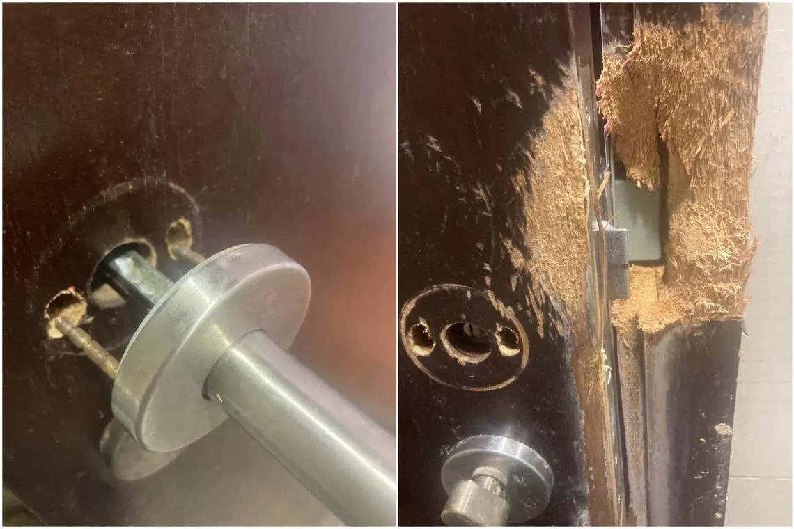 Ms Yang tried hacking the door open with the handle to no avail.