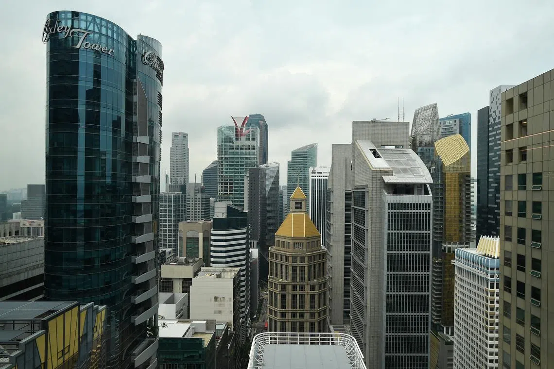 Oxley Tower at 138 Robinson Road and the surrounding buildings in the Central Business District as viewed from Level 32, of 77 Robinson Road on Oct 09, 2018. 