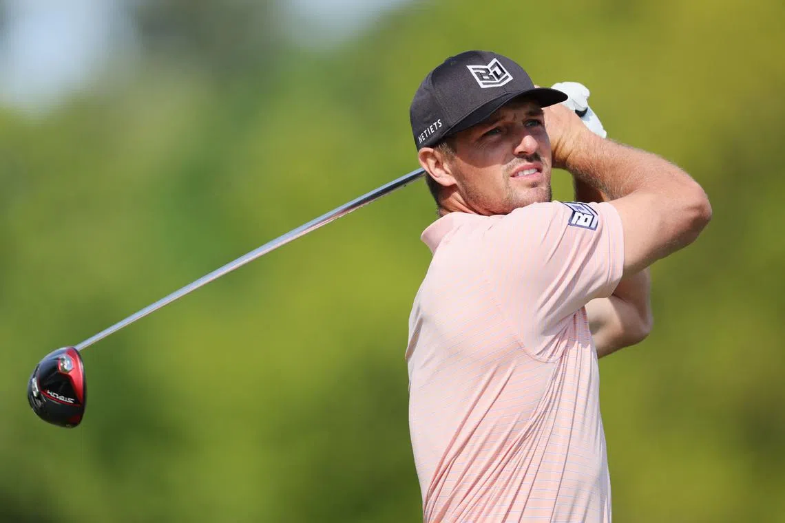 Bryson DeChambeau plays his shot from the ninth tee during the first round of the 2023 PGA Championship.
