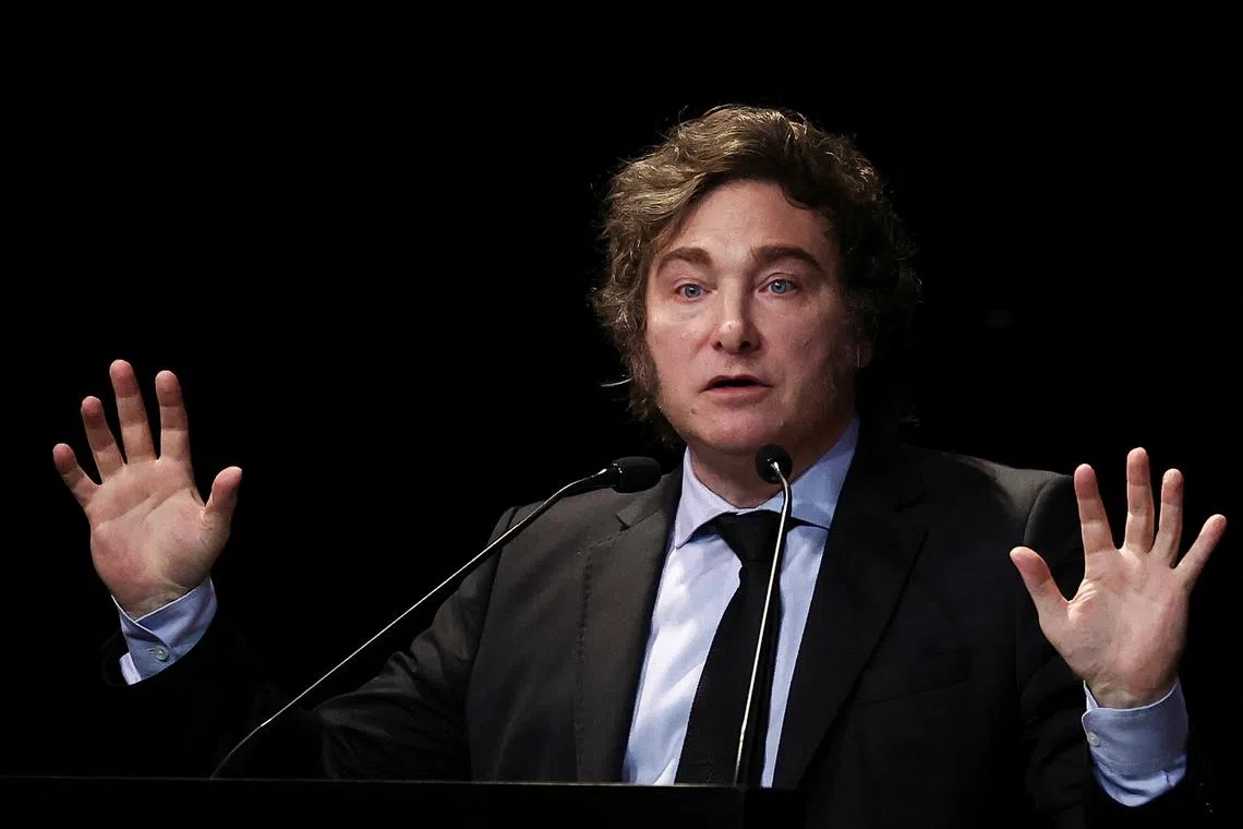 FILE PHOTO: Argentina's President Javier Milei speaks at a business event, in Buenos Aires, Argentina June 5, 2024. REUTERS/Agustin Marcarian/File Photo