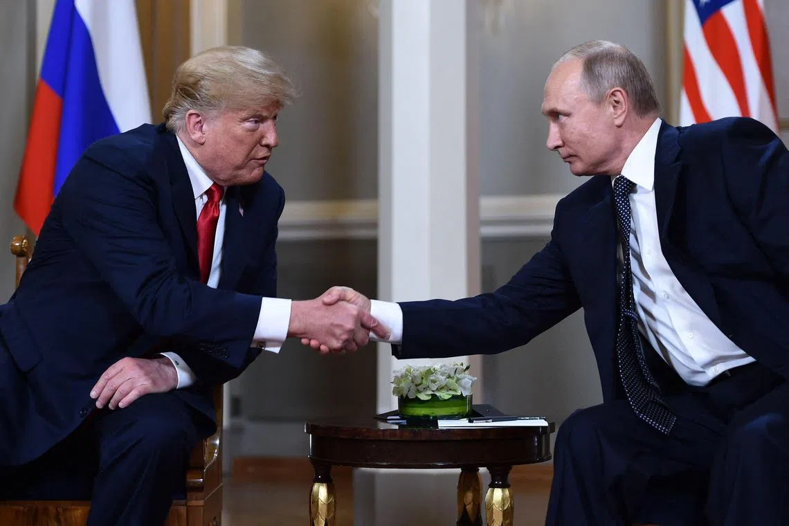 US President Donald Trump and his Russian counterpart Vladimir Putin, seen here in Helsinki in 2018, are set to meet in Alaska on Aug 15.