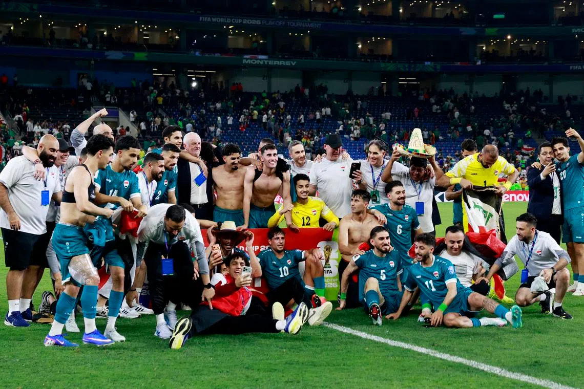 Soccer Football - FIFA World Cup - Inter-Confederation Playoffs - Final - Iraq v Bolivia - Estadio Monterrey, Monterrey, Mexico - March 31, 2026 Iraq players celebrate after qualifying for FIFA World Cup. REUTERS/Daniel Becerril