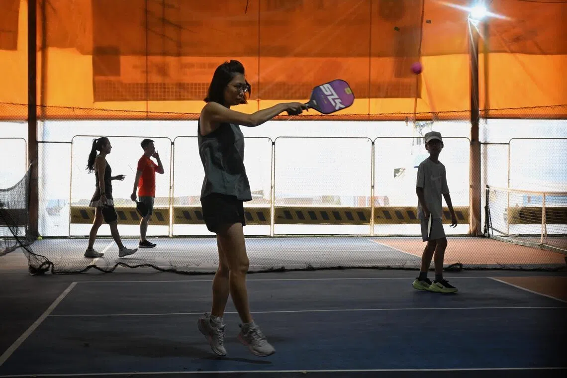 People playing pickleball at the Punggol East Container Park on Sept 1.