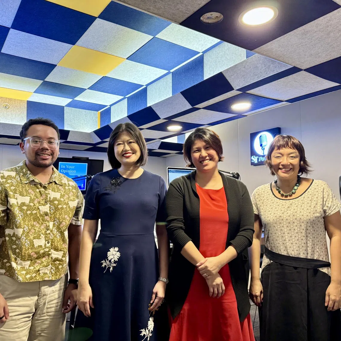 (From left) Journalist Aqil Hamzah, founder of PR agency, Brave Communications, senior HR business partner at Robert Walters, Diane Lee and ST assistant podcast editor Lynda Hong in the podcast studio. 