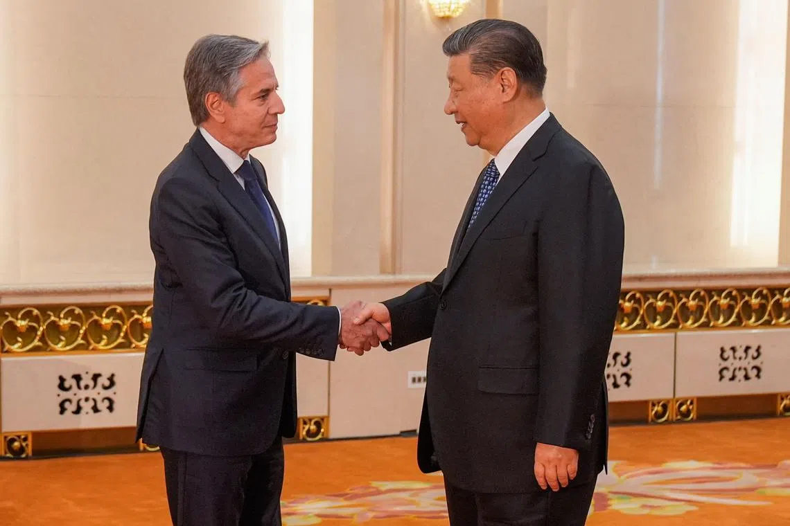 US Secretary of State Antony Blinken (left) with Chinese President Xi Jinping in Beijing on April 26.