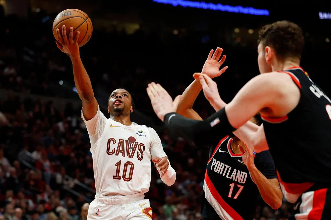 Darius Garland of the Cleveland Cavaliers drives to the basket during the second quarter of the game against the Portland Trail Blazers at Moda Centre on March 25.