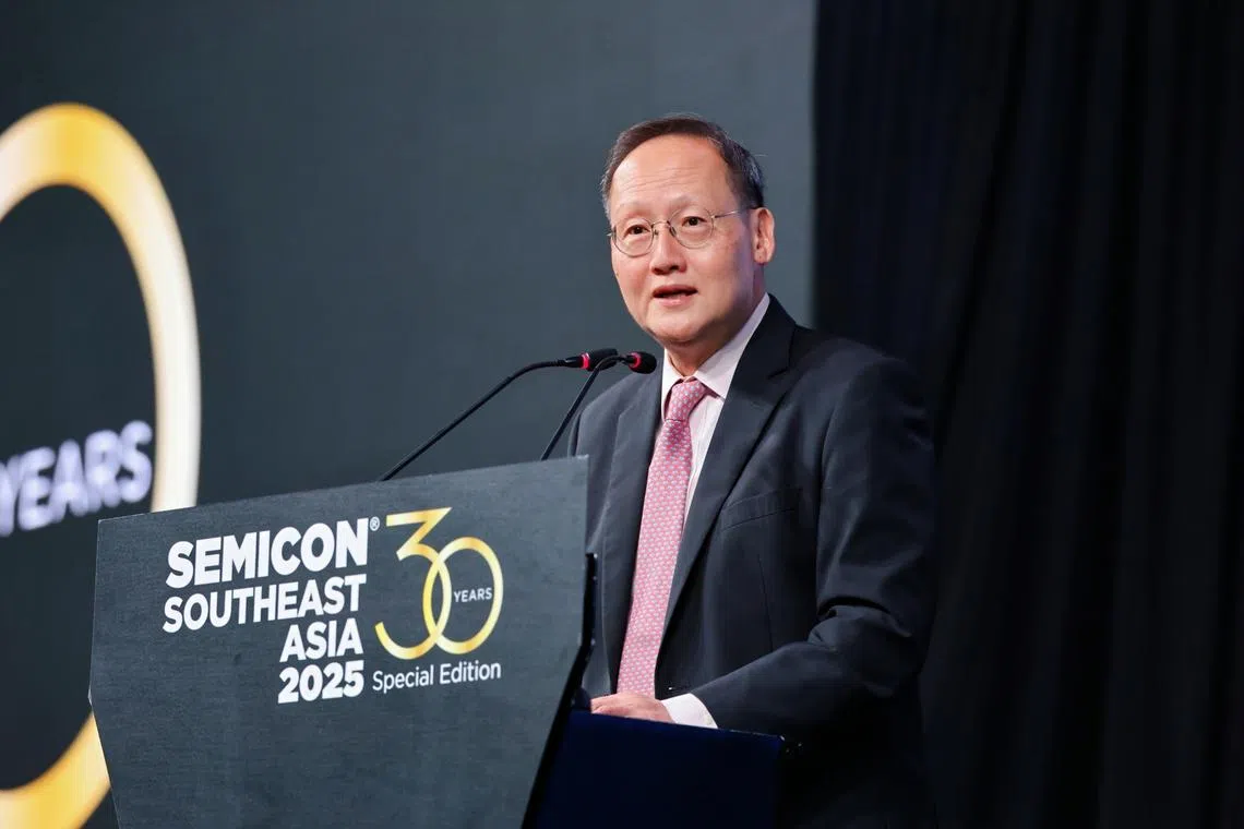 Minister for Manpower and Second Minister for Trade and Industry Tan See Leng speaking at the opening ceremony of Semicon South-east Asia 2025 on May 20.