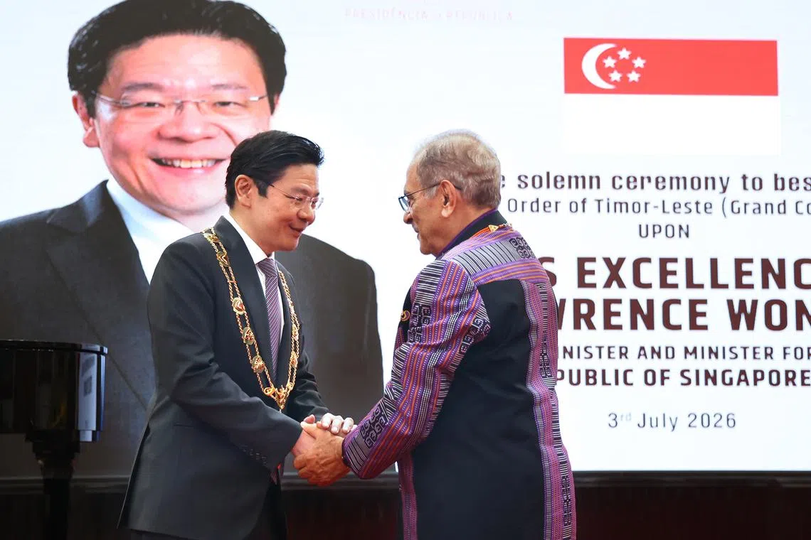 Prime Minister Lawrence Wong was conferred the Order of Timor-Leste (Grand Collar) by Timor-Leste President Jose Ramos-Horta on July 3.