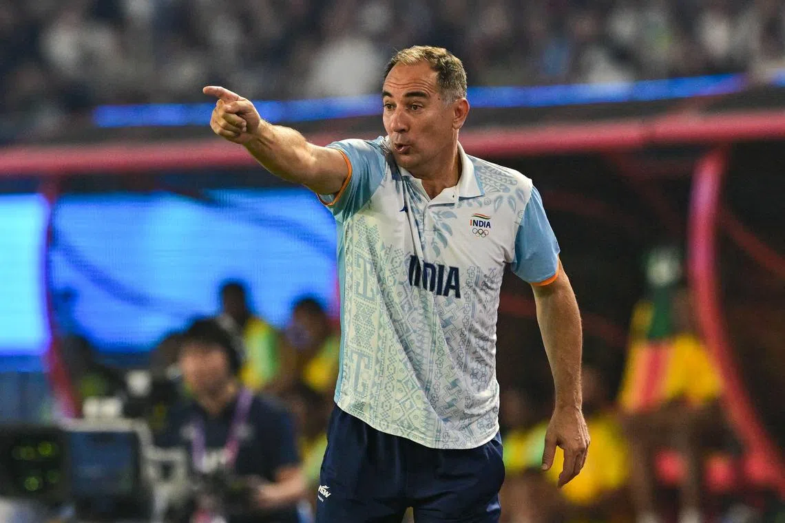 India's football coach Igor Stimac gesturing during the men's round of 16 football match between India and Saudi Arabia at the 2022 Asian Games at Huanglong Sports Centre Stadium in Hangzhou in China's eastern Zhejiang province on Sept 28, 2023. Igor Stimac says Indian football is "definitely out of its slumber" but the outspoken coach warned against big expectations at the Asian Cup starting on Jan 12, 2024 in Qatar.