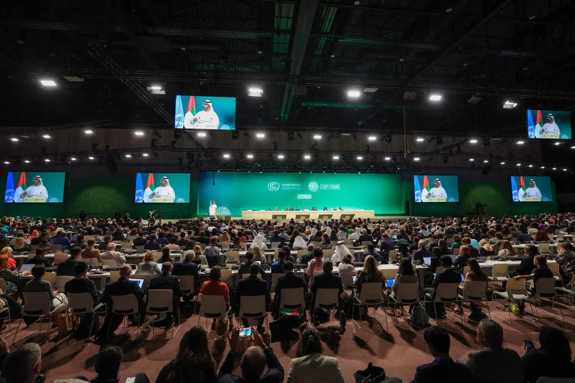 COP28 president Sultan Al Jaber speaking at the opening ceremony of the climate summit in Dubai on Nov 30.