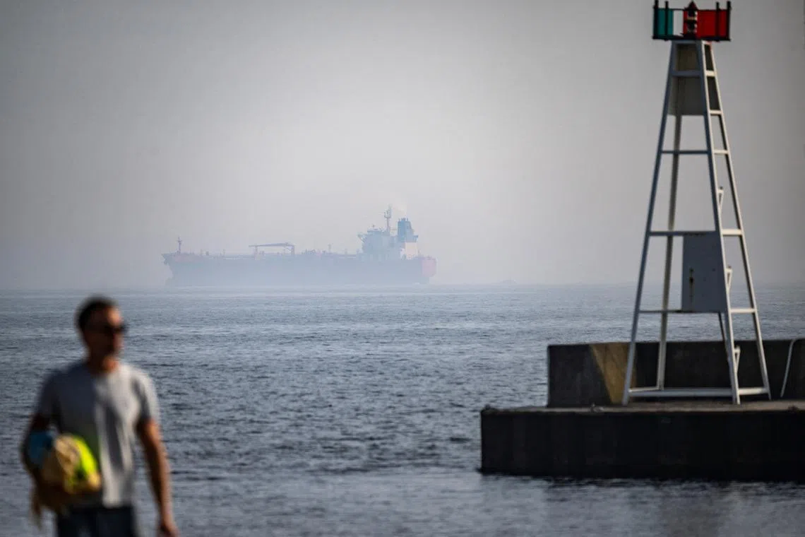 Tanker Jin Hui, which was boarded by the Swedish Coast Guard off the coast outside Trelleborg, Sweden, May 3, 2026. TT News Agency/Johan Nilsson via REUTERS