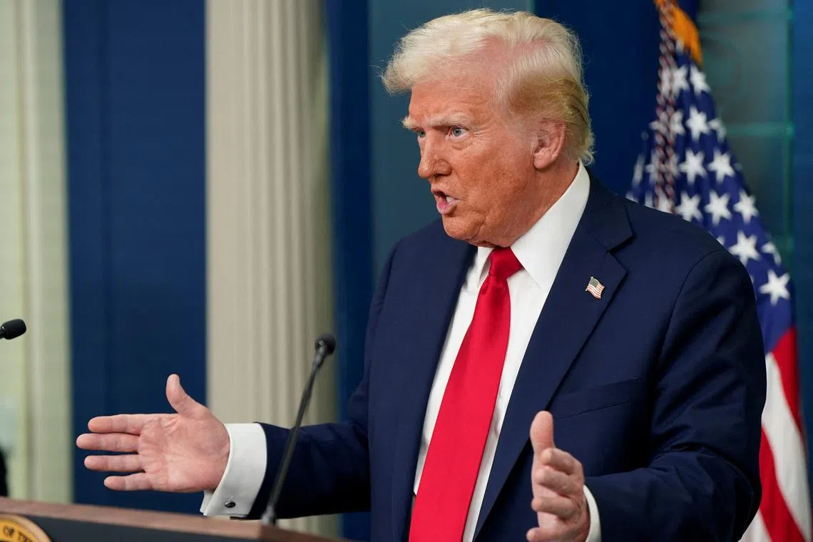 U.S. President Donald Trump speaks to reporters in the Brady Press Briefing Room at the White House in Washington, U.S., January 30, 2025. REUTERS/Elizabeth Frantz