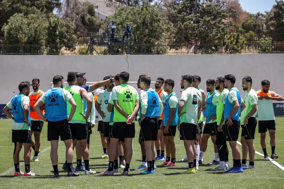 FILE PHOTO: Jordan national soccer team players take part in a training session in preparation for the 2026 FIFA World Cup, in Amman, Jordan, May 24, 2026. REUTERS/Alaa Al Sukhni/File Photo