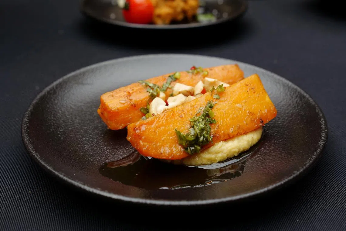 FILE PHOTO: A recipe created by Charles Guilloy, the executive chef for the Paris 2024 Olympic Games, that will be available at the athletes' village during the Paris 2024 Olympic and Paralympic Games, is displayed during a press presentation in Paris, France, April 30, 2024. REUTERS/Lucien Libert/File Photo