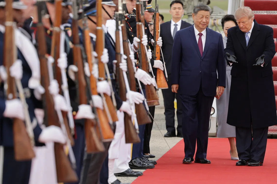 Chinese President Xi Jinping was personally greeted by US President Donald Trump as he landed in the US for his first state visit in 11 years – an unprecedented welcome to America for a Chinese leader.