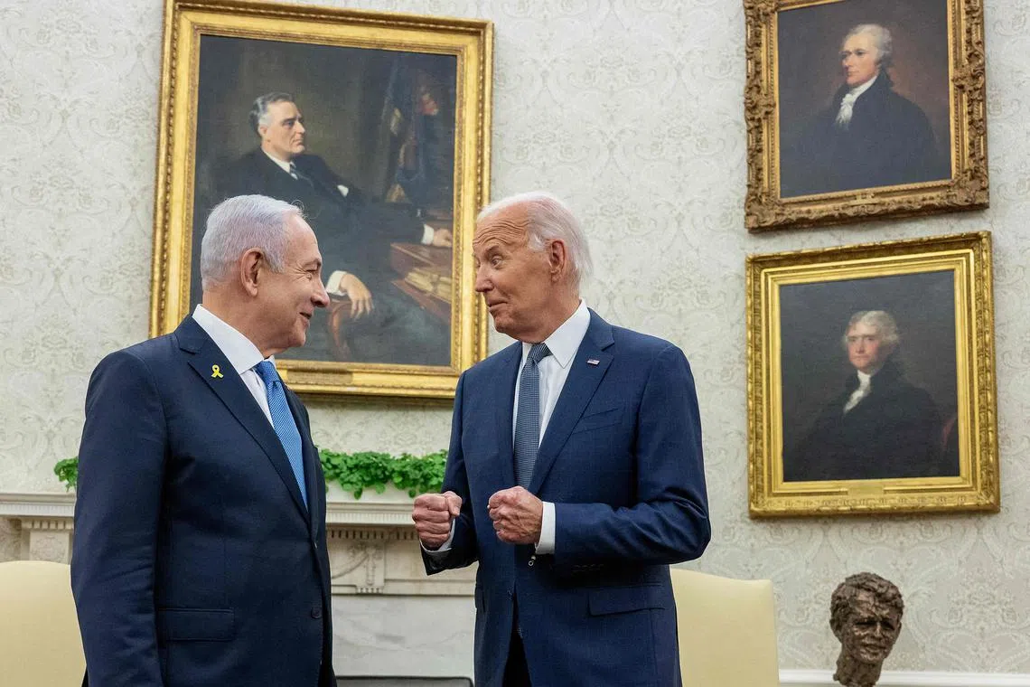 US President Joe Biden (right) with Israeli PM Benjamin Netanyahu in the Oval Office of the White House in Washington, on July 25.