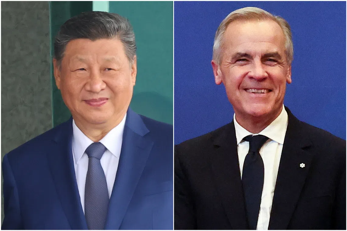 Chinese President Xi Jinping met Canadian Prime Minister Mark Carney on the sidelines of the Apec summit in Gyeongju, South Korea, on Oct 31.