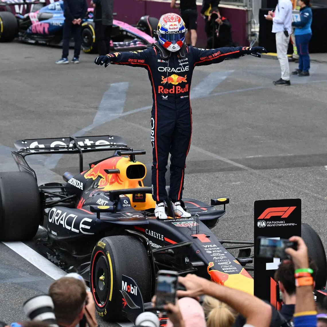 Red Bull Racing's Dutch driver Max Verstappen arrives in the parc ferme after winning the Formula One Azerbaijan Grand Prix at the Baku City Circuit in Baku on September 21, 2025. (Photo by Ozan KOSE / AFP)