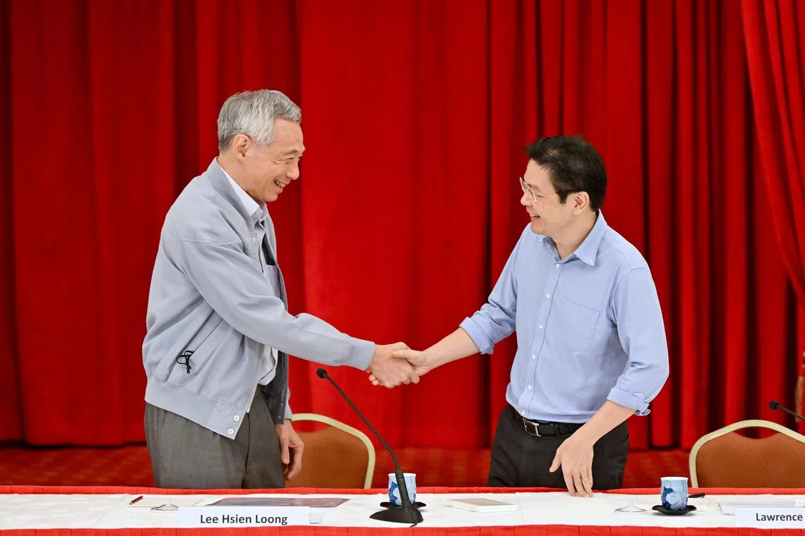 Singapore will have a new prime minister on May 15, with DPM Lawrence Wong (right) set to take over from PM Lee Hsien Loong on that day. 