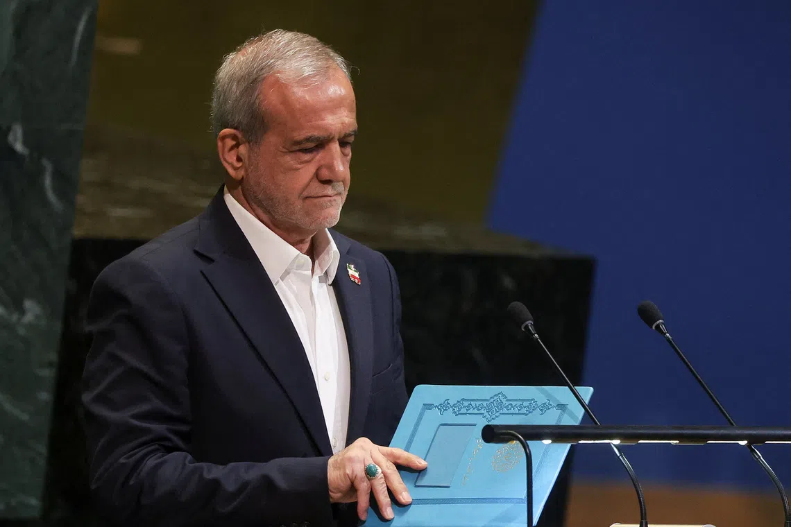 Iran's President Masoud Pezeshkian prepares ahead of addressing the 80th United Nations General Assembly (UNGA) at the U.N. headquarters in New York, U.S., September 24, 2025. REUTERS/Shannon Stapleton