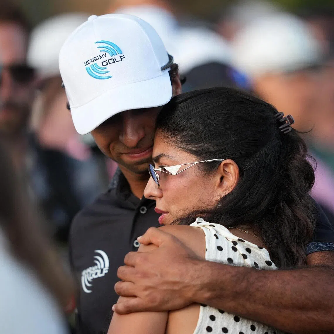 Englishman Aaron Rai, who won the US PGA Championship, celebrates with his wife Gaurika Bishnoi.