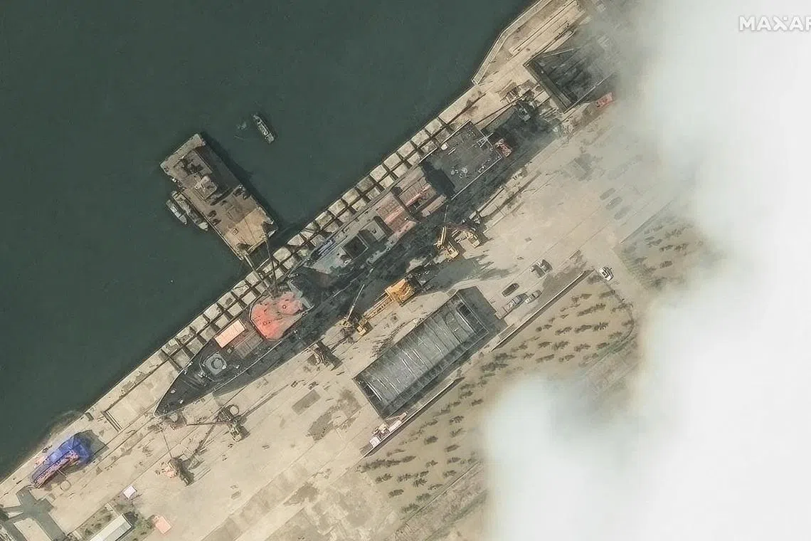 A satellite image shows the new North Korean warship at harbour before launch, in Chongjin, North Korea, May 18, 2025. Maxar Technologies /Handout via REUTERS/File Photo