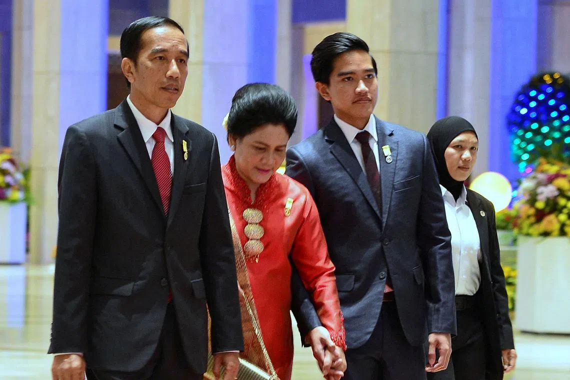 (From left) Indonesia President Joko Widodo, his wife Iriana and son Kaesang Pangarep in Bandar Seri Begawan, Brunei, in October 2017.