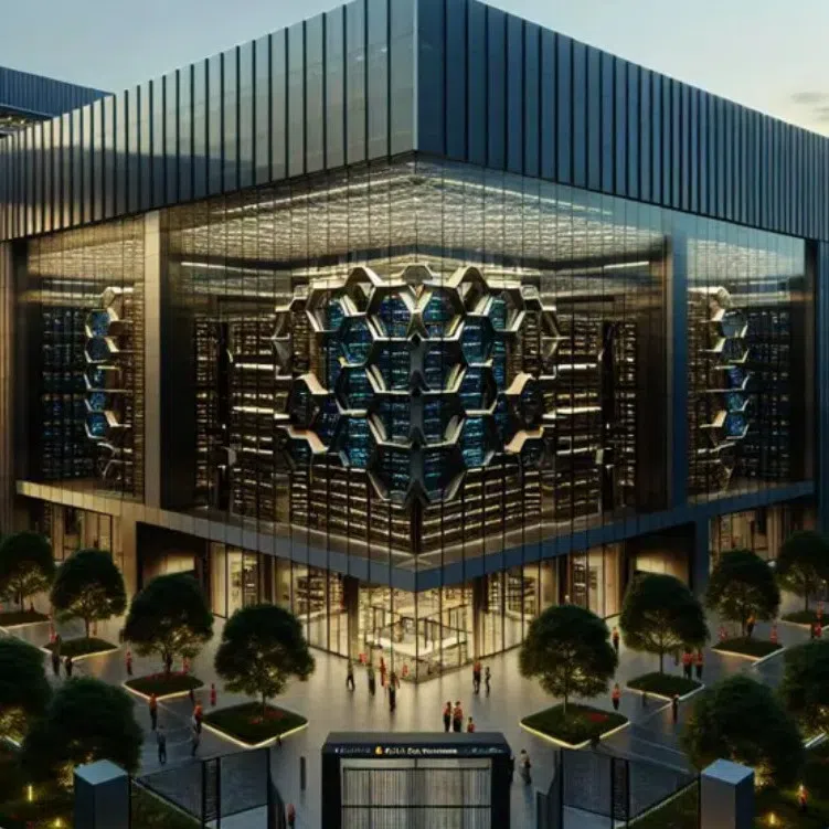 An AI-generated picture of a data centre. Tier 1 and Tier 2 data centres use vast amounts of water, up to 50 million litres a day.