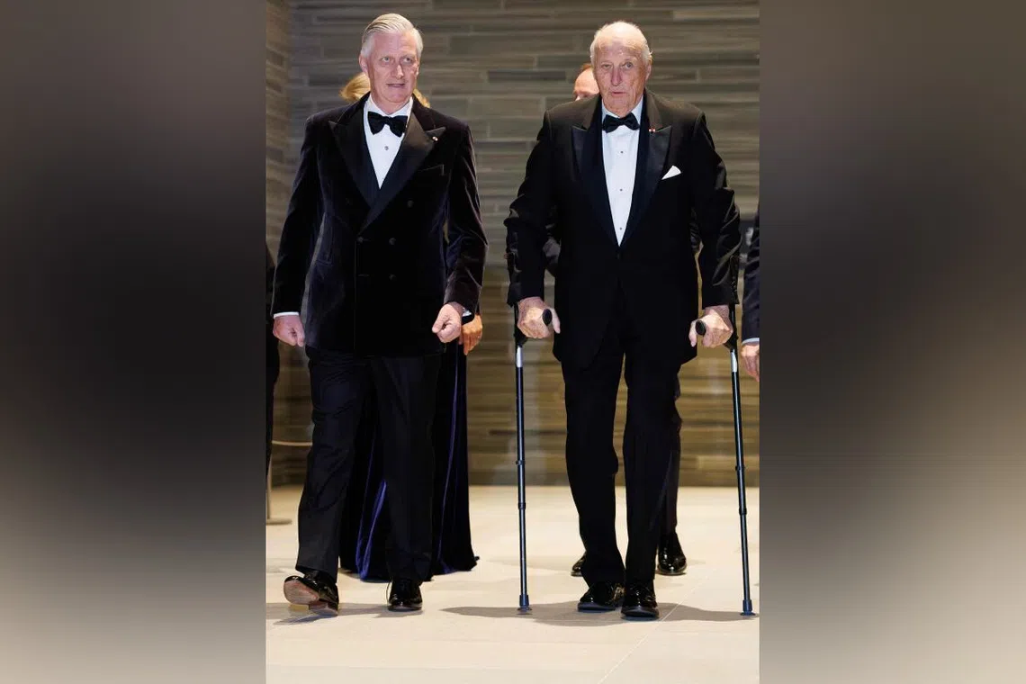 King Harald V of Norway (right) walking alongside King Philippe of Belgium ahead of a concert at the National Museum in Oslo, during an official visit of the Belgian royal couple to Norway, on March 25, 2026.