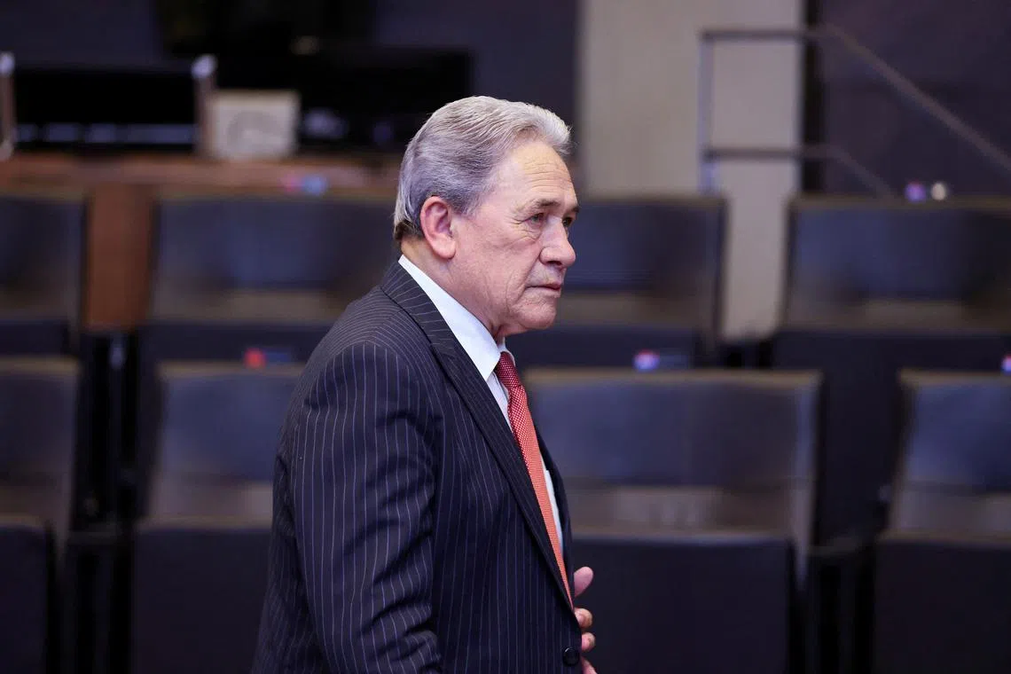 FILE PHOTO: New Zealand's Deputy Prime Minister and Foreign Minister Winston Peters attends a meeting of the North Atlantic Council with Indo-Pacific partners at the NATO Headquarters in Brussels, Belgium April 4, 2024. REUTERS/Johanna Geron/Pool/File Photo
