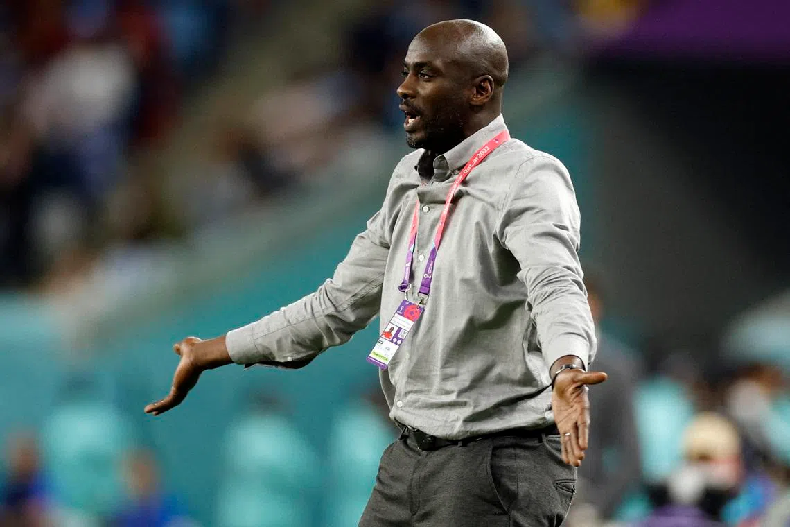 FILE PHOTO: Soccer Football - FIFA World Cup Qatar 2022 - Group H - Ghana v Uruguay - Al Janoub Stadium, Al Wakrah, Qatar - December 2, 2022 Ghana coach Otto Addo reacts REUTERS/John Sibley/File Photo