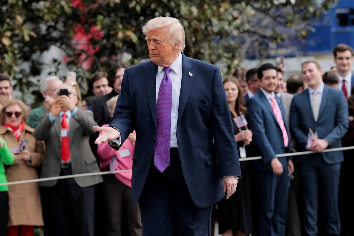 U.S. President Donald Trump walks as he heads to Marine One to travel to Ohio and Kentucky, from the White House in Washington, D.C., U.S., March 11, 2026. REUTERS/Brian Snyder