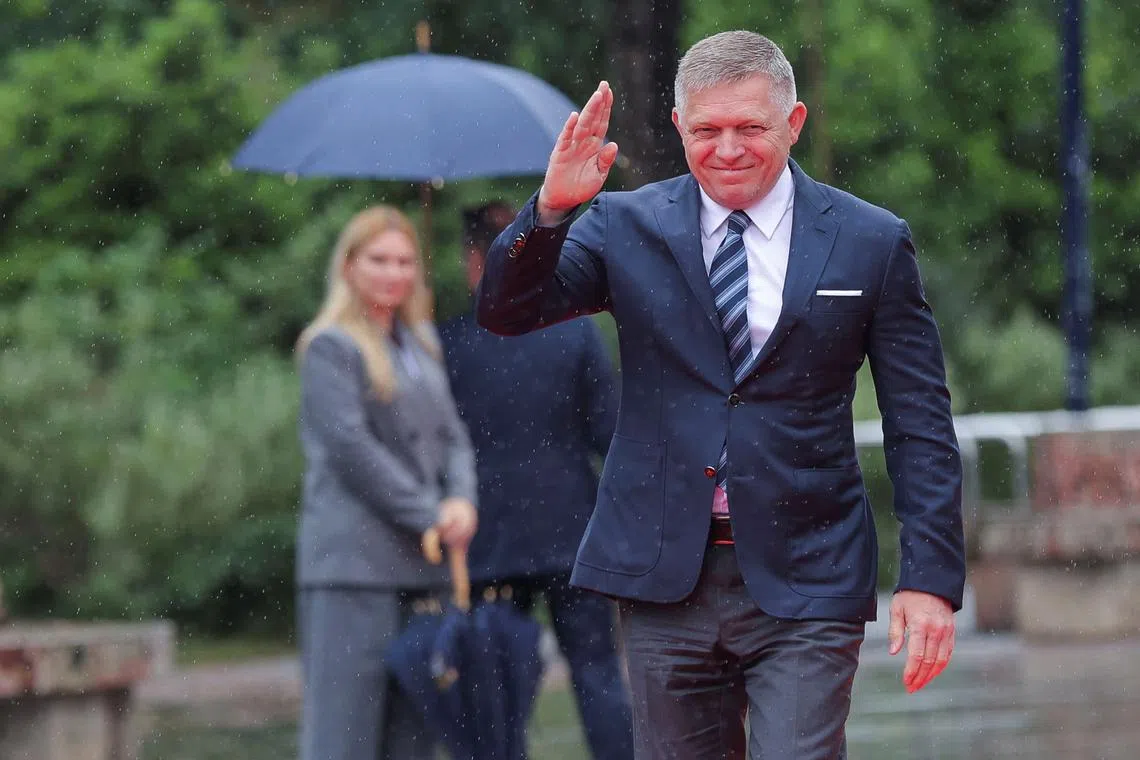 FILE PHOTO: Slovakia's Prime Minister Robert Fico arrives for the European Political Community Summit at Skanderbeg Square in Tirana, Albania, May 16, 2025. REUTERS/Valdrin Xhemaj/File Photo