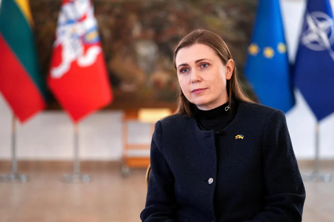Lithuanian Defence Minister Dovile Sakaliene attends an exclusive interview in Vilnius, Lithuania, April 15, 2025. REUTERS/Janis Laizans