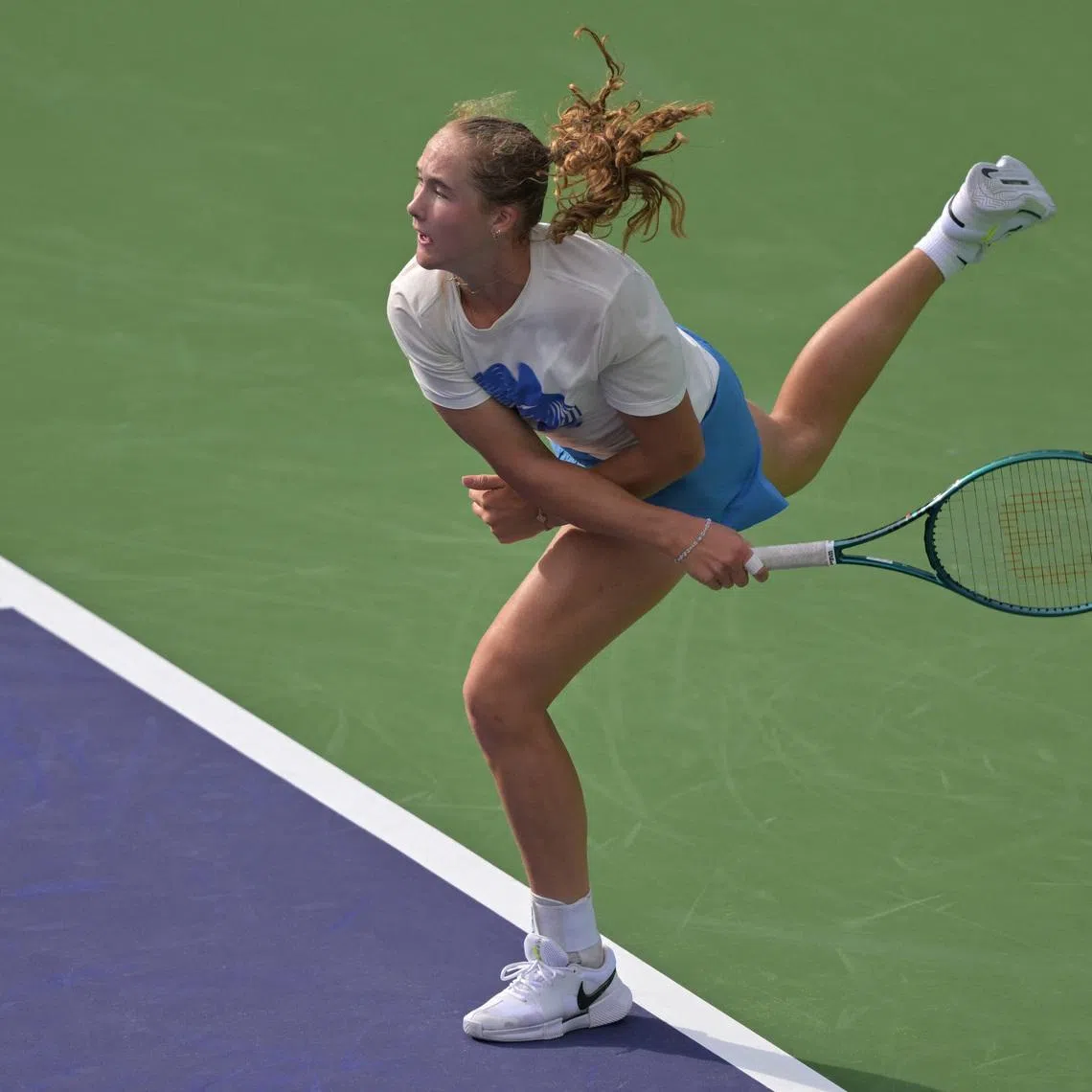 Mar 2, 2026; Indian Wells, CA, USA;  Mirra Andreeva (RUS) during her practice session for the BNP Paribas Open at the Indian Wells Tennis Garden. Mandatory Credit: Jayne Kamin-Oncea-Imagn Images