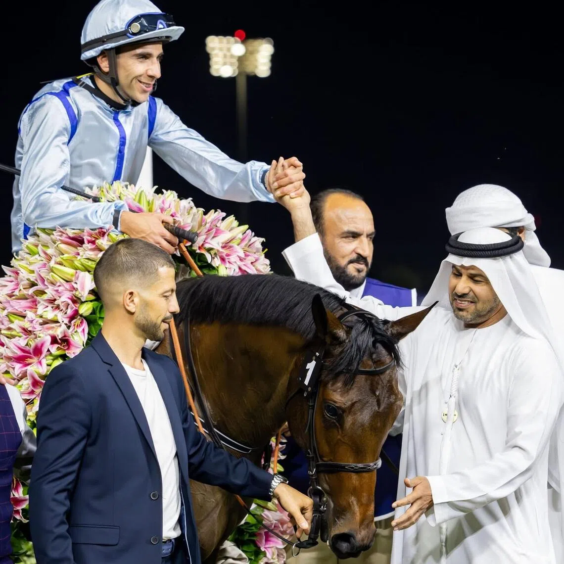 Bernardo Pinheiro coming back to scale on Labwah after winning the Group 3 UAE Oaks (1,900m) on Feb 20. It was one of 44 victories that took the Brazilian jockey  to a third place on the 2025-2026 Dubai jockeys' premiership.

PHOTO: DUBAI RACING CLUB