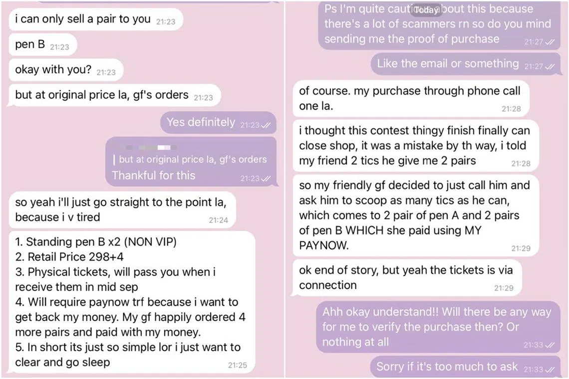 Ms Tan was scammed of $1,104 from a third-party seller when she tried to buy two tickets to Seventeen's concert last year. 