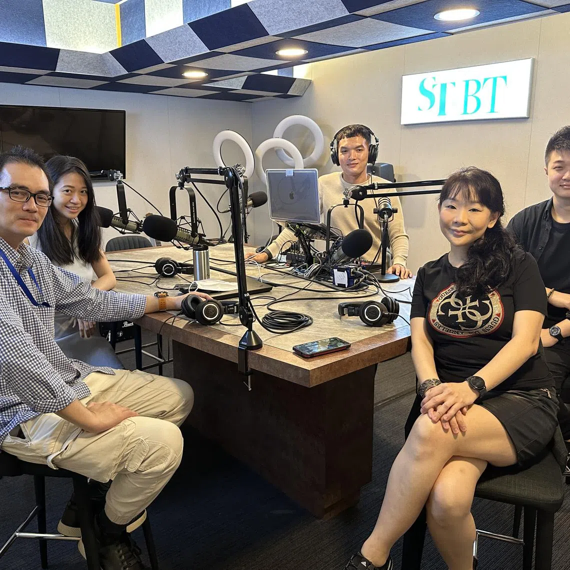 (From left) ST's deputy news editor Andre Yeo, journalist Jessie Lim, podcast producer Teo Tong Kai, Verena Chin, owner of home-based bakery Le Artisserie and crime correspondent David Sun