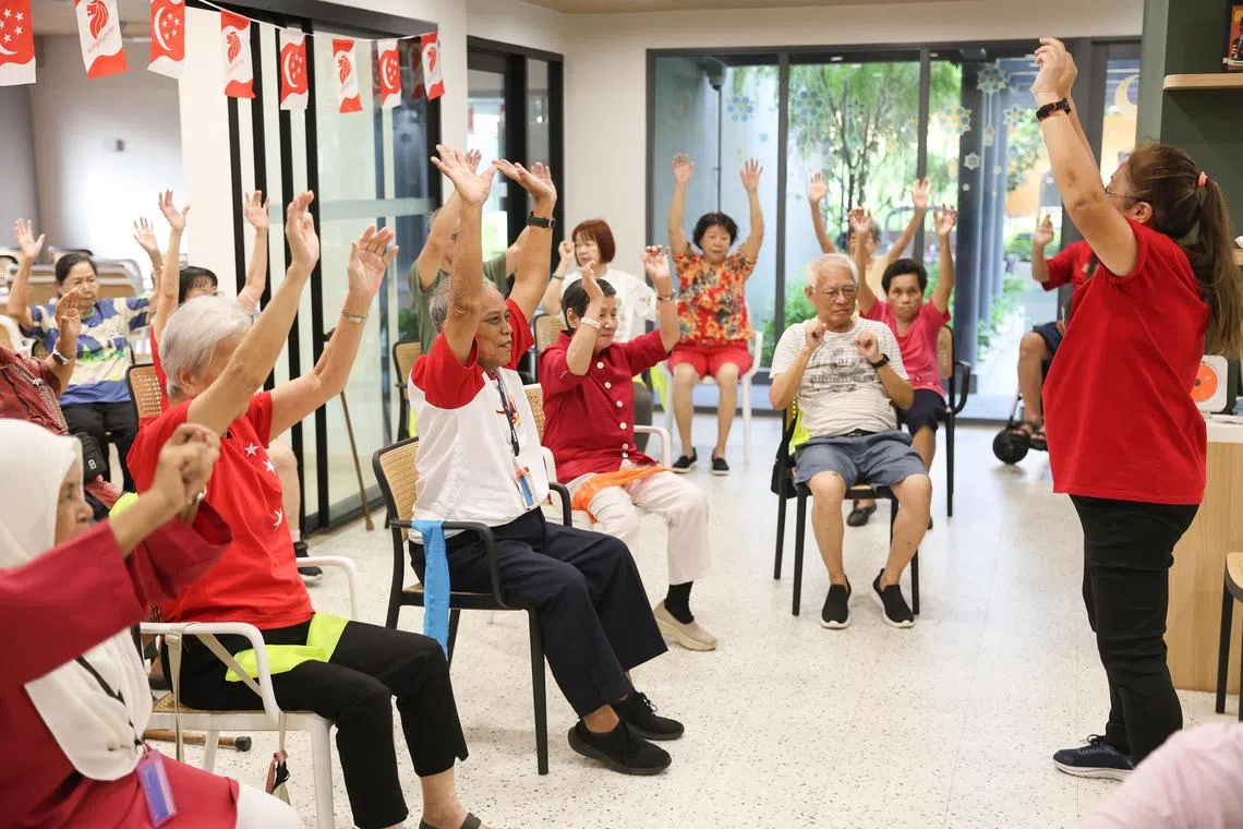 Seniors taking part in an activity at Harmony Village @ Bukit Batok.