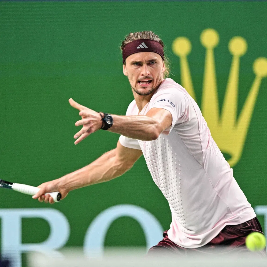 Germany’s Alexander Zverev hits a return to France’s Quentin Halys during their men’s singles match on Oct 11 at the Shanghai Masters.
